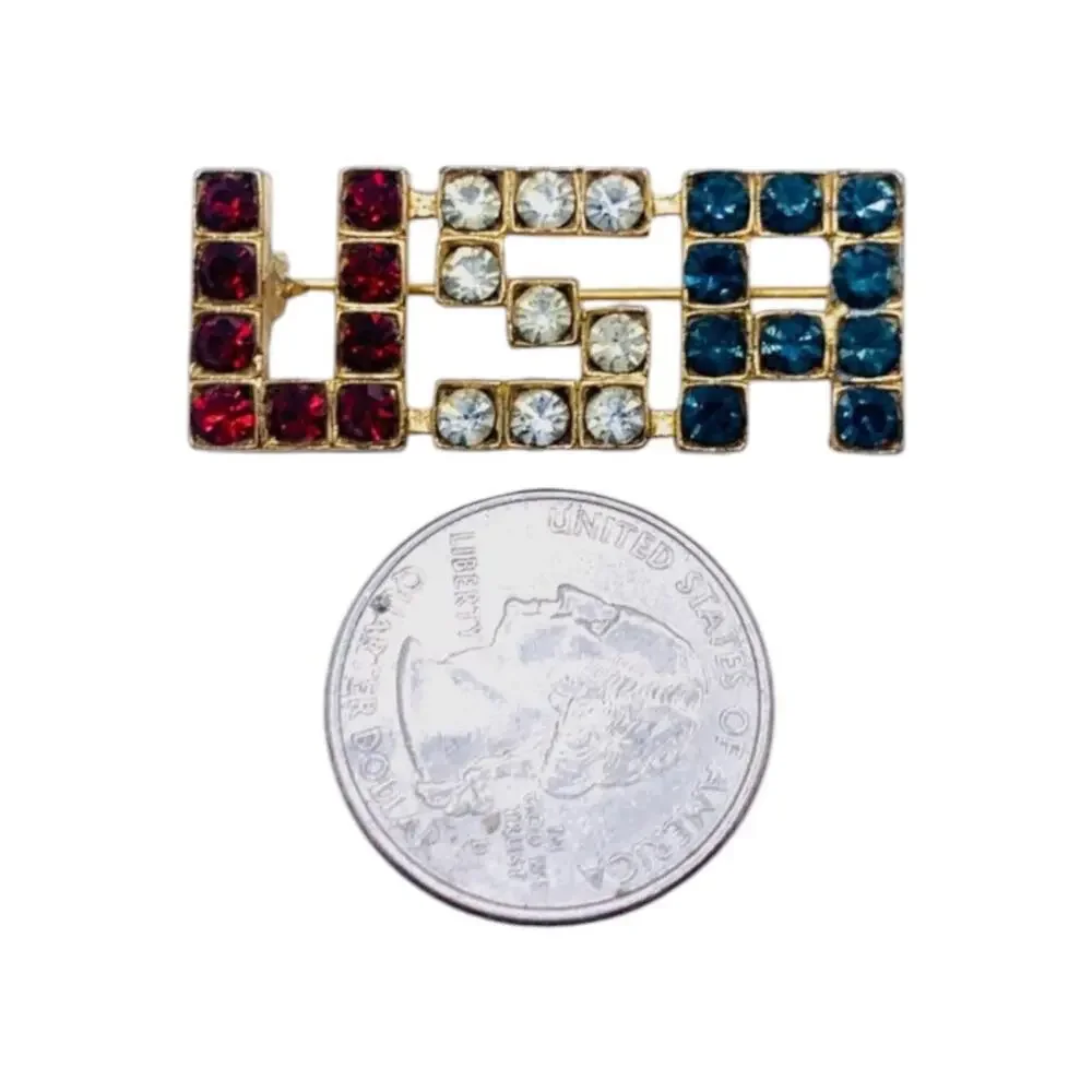 1970s Polcini USA Rhinestone Brooch, Red White Blue Bicentennial Jewelry